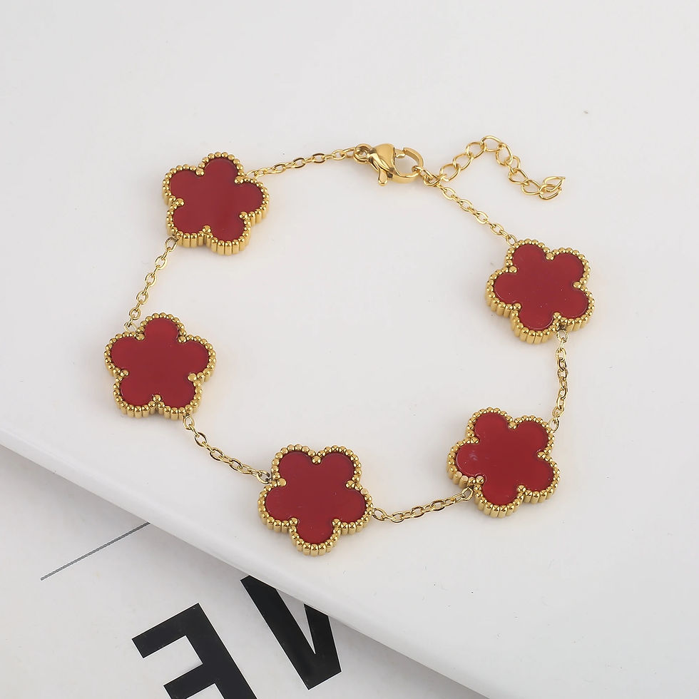 Miniatura: New Stainless Steel Plum Blossom Plant Five Leaf Flower Necklace Bracelet Set S