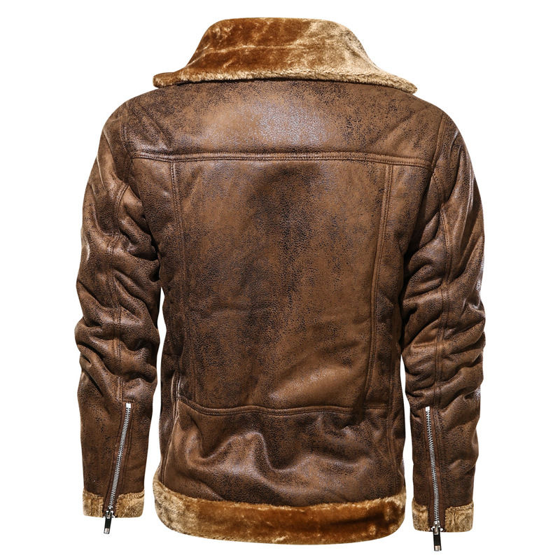 Thumbnail: Men Brand Biker Jacket New Winter Men's Fur Leather Jacket Coat Male Retro Sued