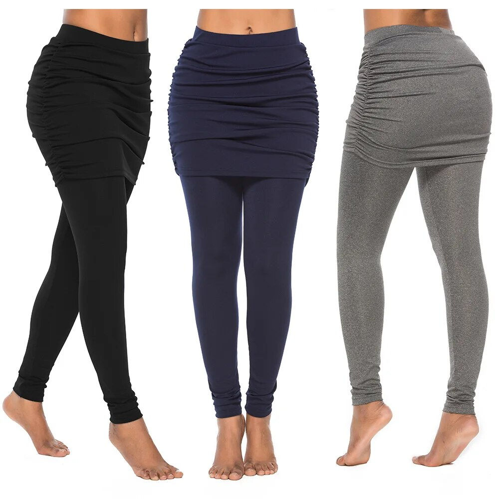 Fake Two Piece Leggings Pants Slim Leggings Women Pants Pantalon Pack Hip Pleat