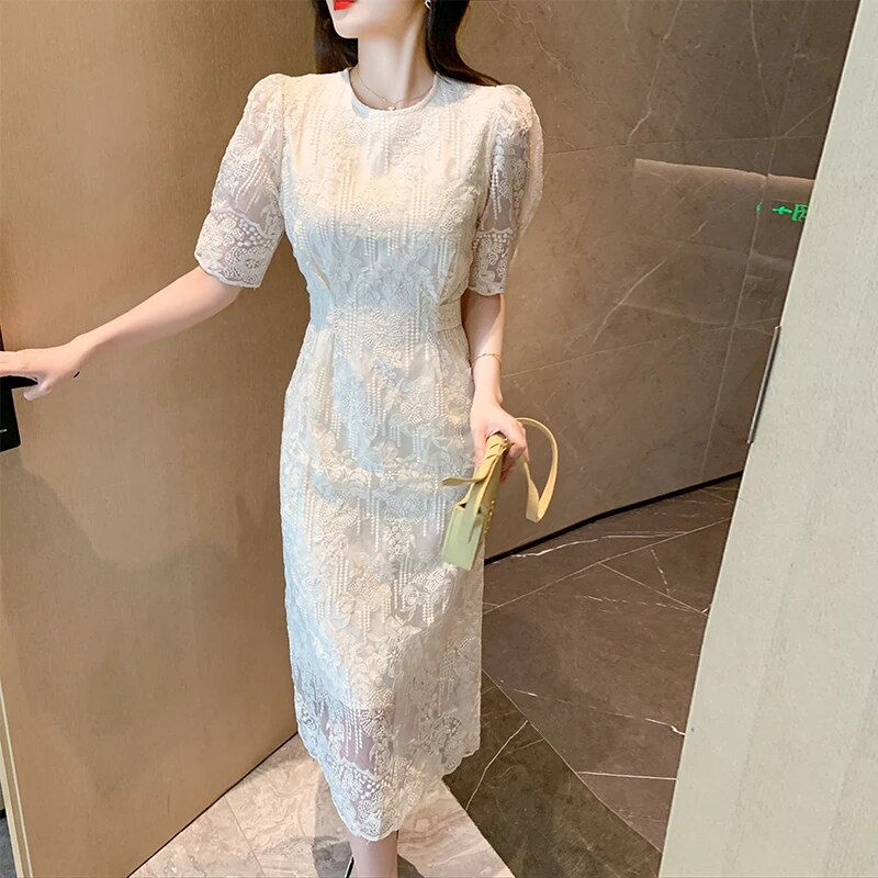 Miniatura: French Lace Midi Dresses for Women 2023 Summer New Elegant Party Female Clothes