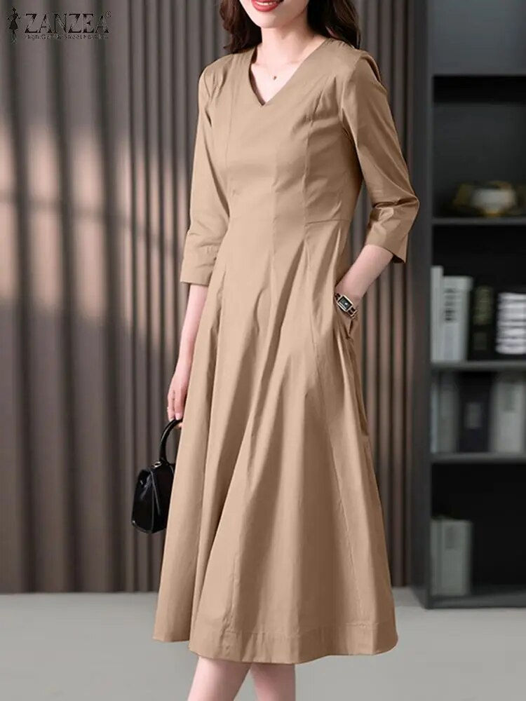 Miniatura: Elegant Spring Women OL Work Dress Half Sleeve Party Sundress ZANZEA Casual V N