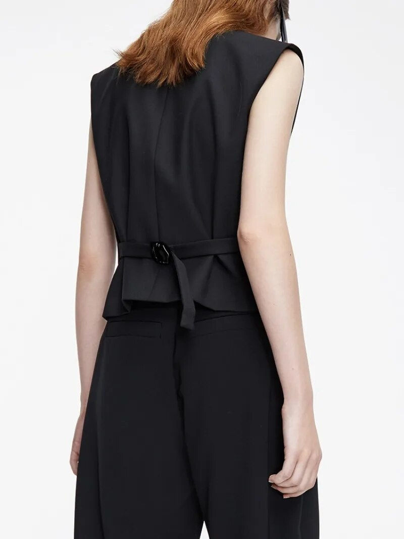 縮圖：French Black Sleeveless V-neck Suit Vest for Women 2023 Autumn New Single Breas
