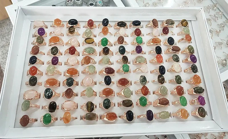Miniaturbild: Wholesale 10Pcs/lot Mix Random Color Style Nature Stone Alloy Rings Fashion Jew