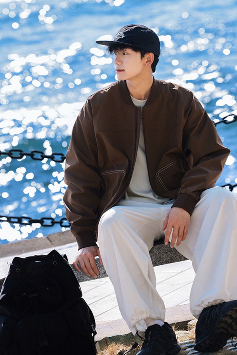 Thumbnail: Autumn Pilot Jacket Mens Autumn Stand Collar Casual Loose Stand Collar Long Sle