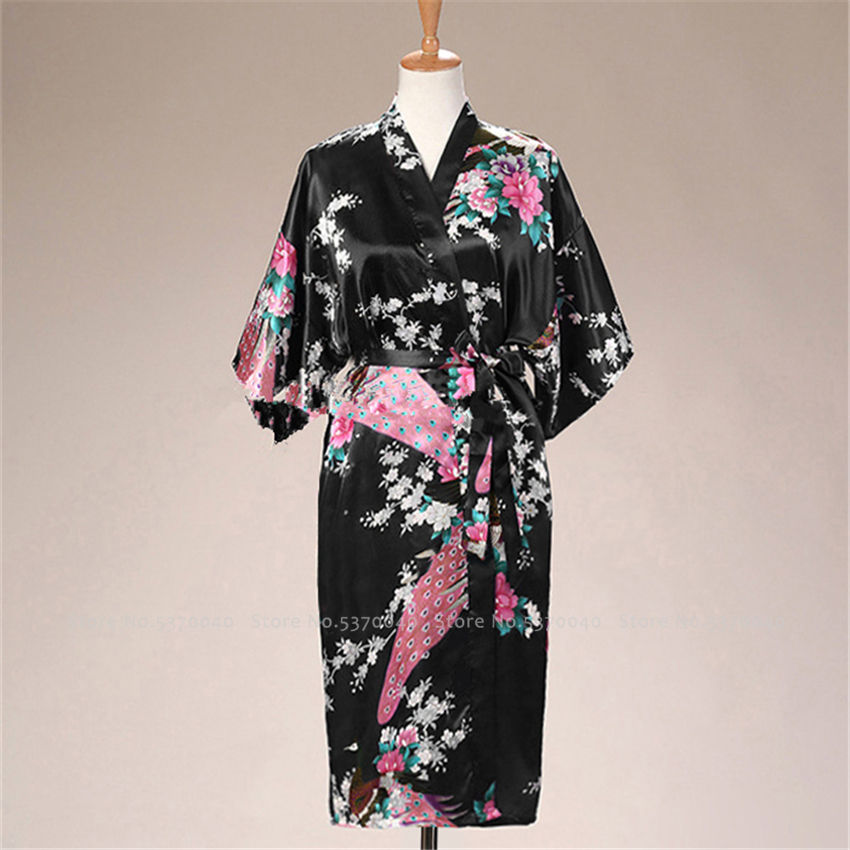 Thumbnail: Women Satin Pajamas Bathing Robe Gown Japanese Traditional Women Sakura Kimono 