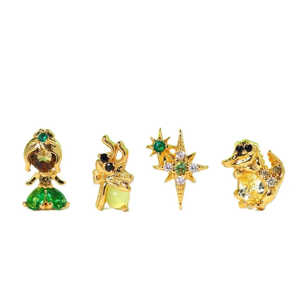 Pikkukuva: 4PCS/Set 925 Silver Needles Ins Colorful Zircon Stud Earrings For Women Jewelry