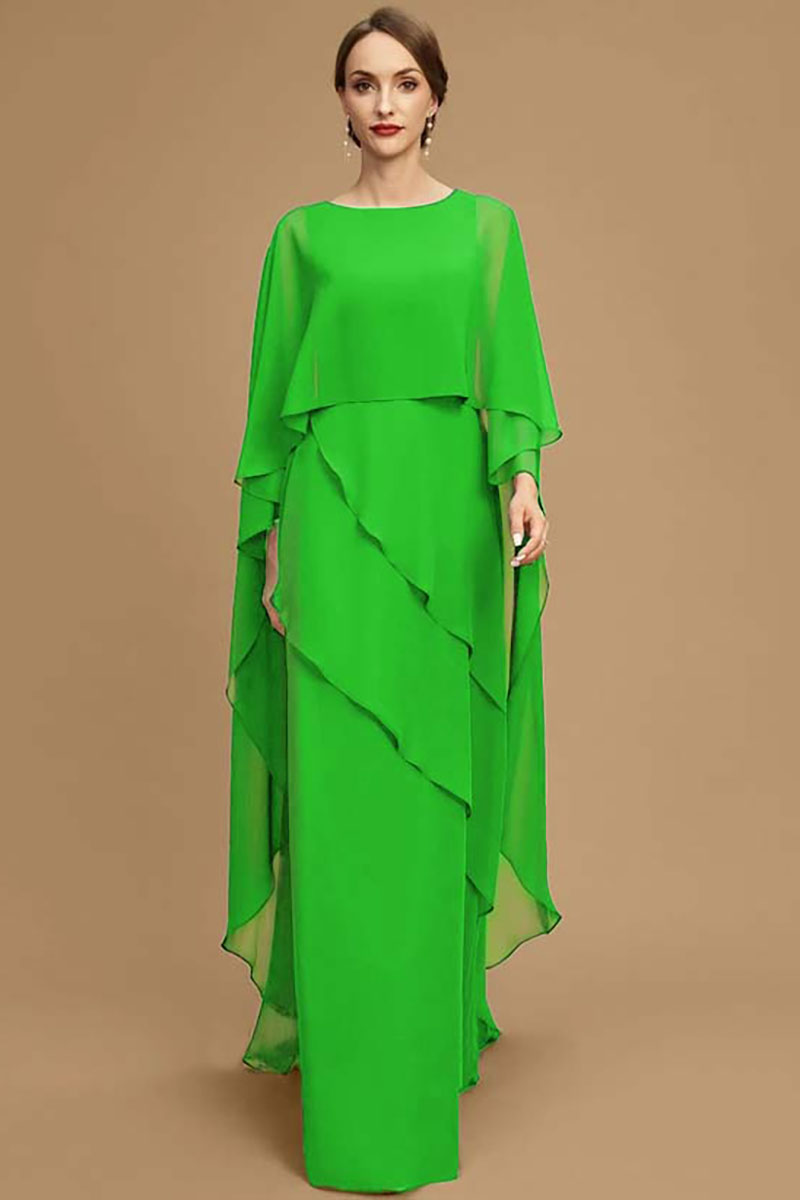 थंबनेल: Plus Size Women Party Dress Chiffon Batwing Cape Sleeve Tiered Asymmetric Trim 