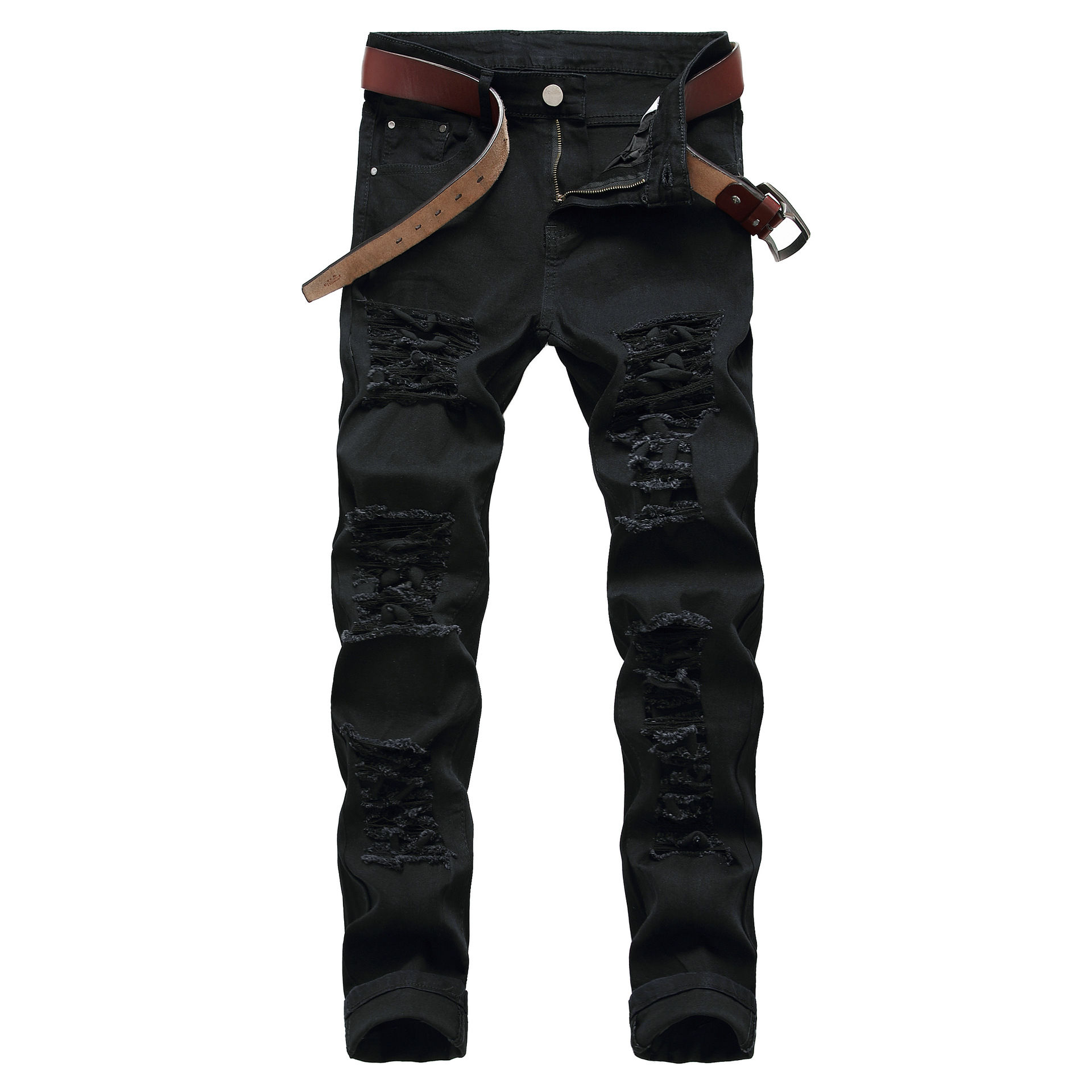Men's White Jeans Fashion Hip Hop Ripped Skinny Men Denim Trousers Slim Fit Str