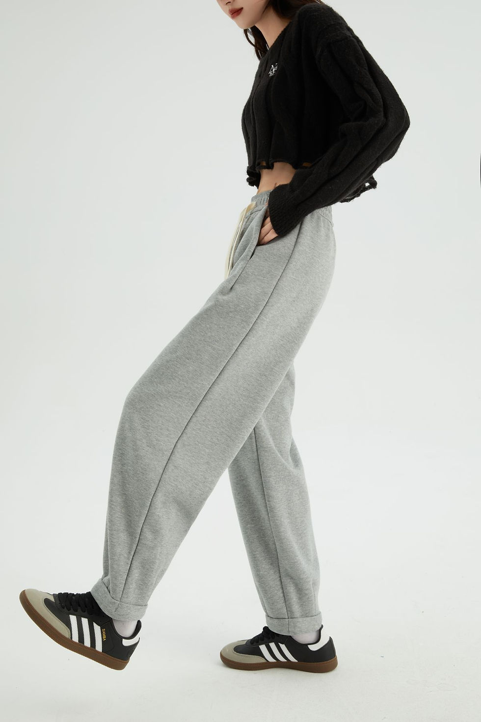 Thumbnail: Loose Cropped Flanging Casual Pants