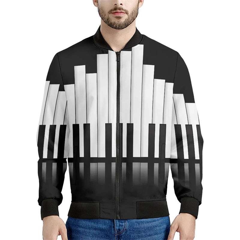 Thumbnail: New Fashion Spring Autumn Mens Designs Clothing Stand Collar Piano Pattern Blac