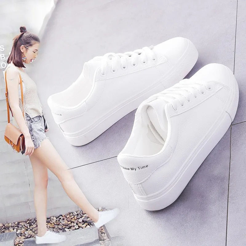 Thumbnail: Women Sneakers 2023 Fashion Breathble Vulcanized Shoes Pu Leather Platform Shoe