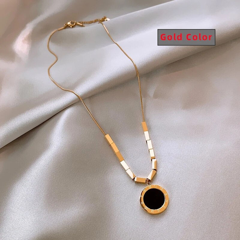 Thumbnail: Classic Fashion Stainless Steel Roman Digital Wafer Pendant Necklace 2023 Fashi