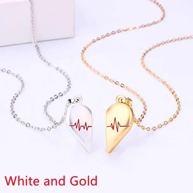 Thumbnail: Good Simple Quality Couple Pendant Necklace Electrocardiogram,Magnetic Heart,Pe