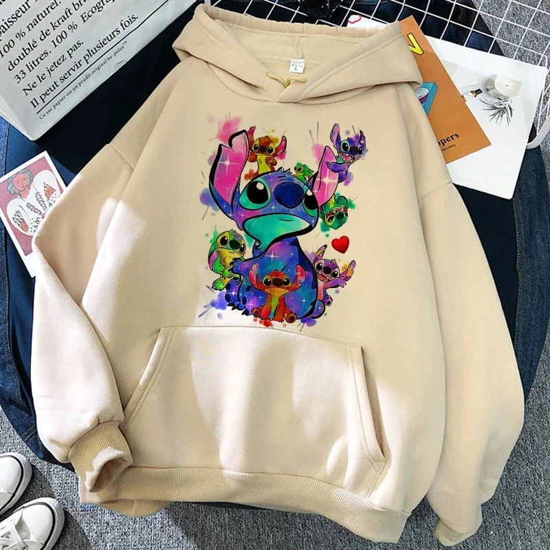 Thumbnail: New Christmas Disney Sweatshirt Lilo Stitch Funny Cartoon Hoodies Women Harajuk