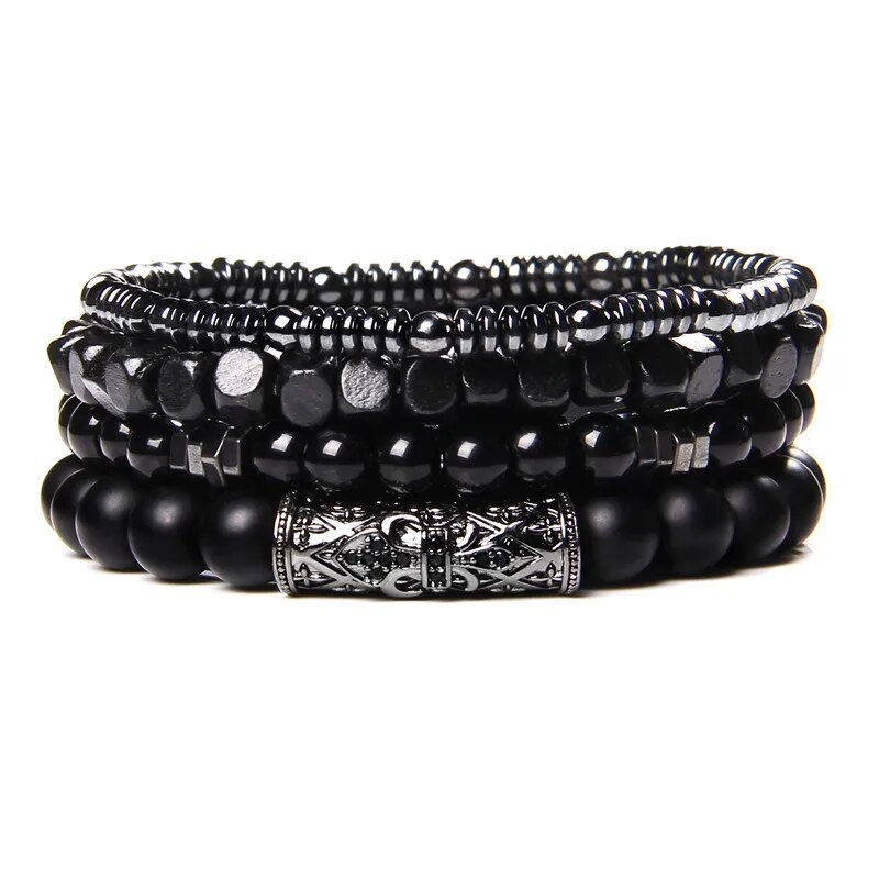 Thumbnail: Fashion Natural Stone Beads Men Bracelet Multilayer Black Lava Onyx Beads Charm