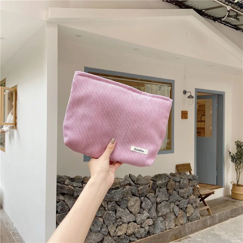 Thumbnail: Corduroy Travel Cosmetic Bag Portable Makeup Storage Bag Purses Women Large Cap