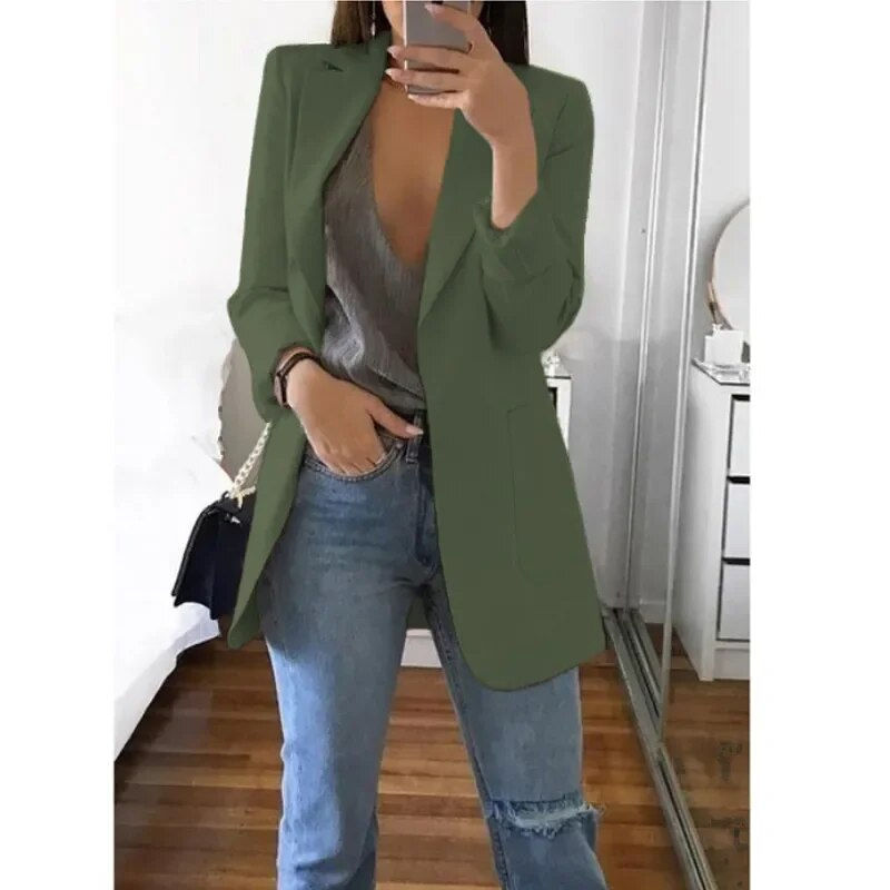 Thumbnail: Plus Size Blazer Women Clothing Casual Cardigan Autumn Winter Overcoat Solid La