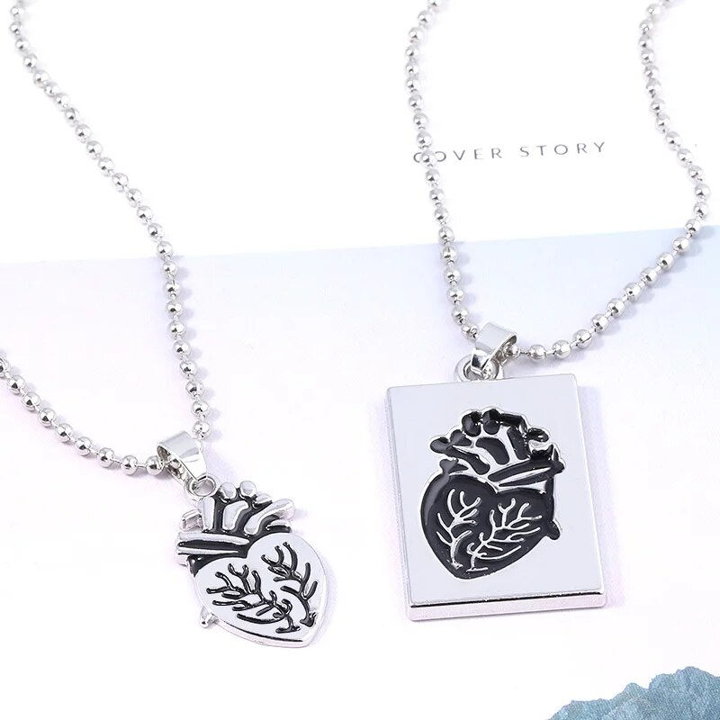 A Pairs His Queen Her King Couple Necklace Black Heart Crown Heart Matching Nec