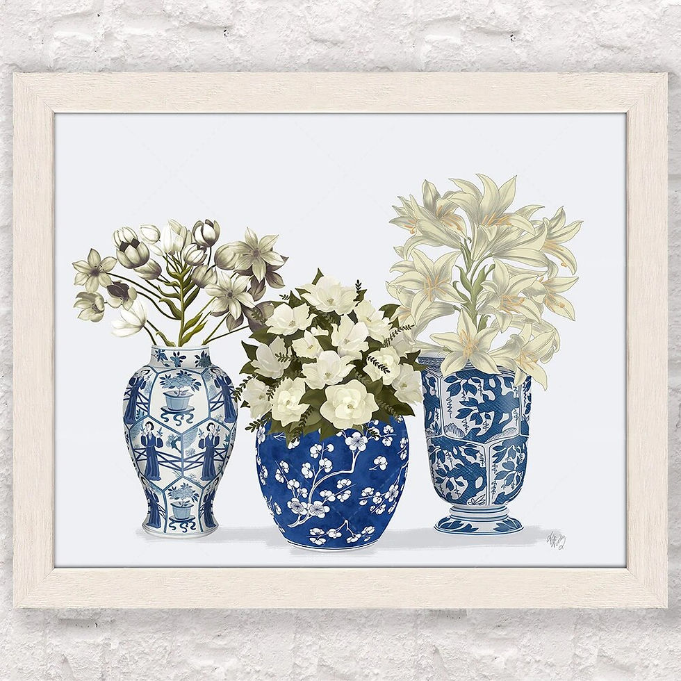 Thumbnail: Chinoiserie art Blue and white china Botanical decor Chinese vases Hamptons sty