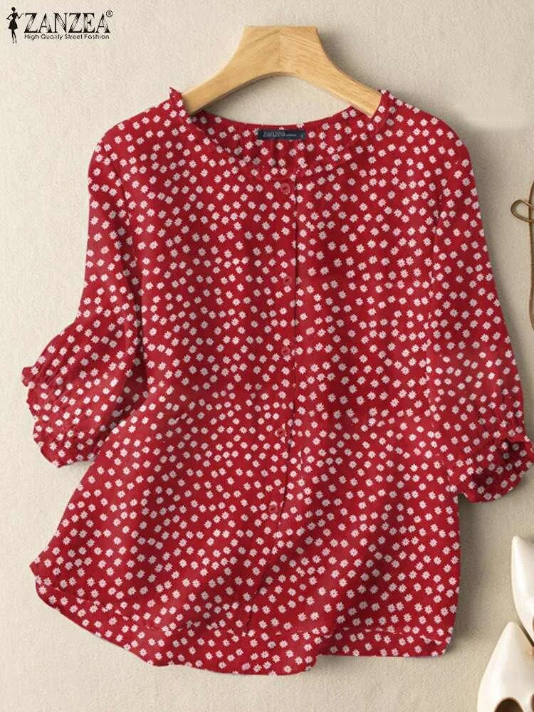 Thumbnail: ZANZEA 2023 Summer Autumn Women Top Blouses Buttons Floral printed Three Quarte