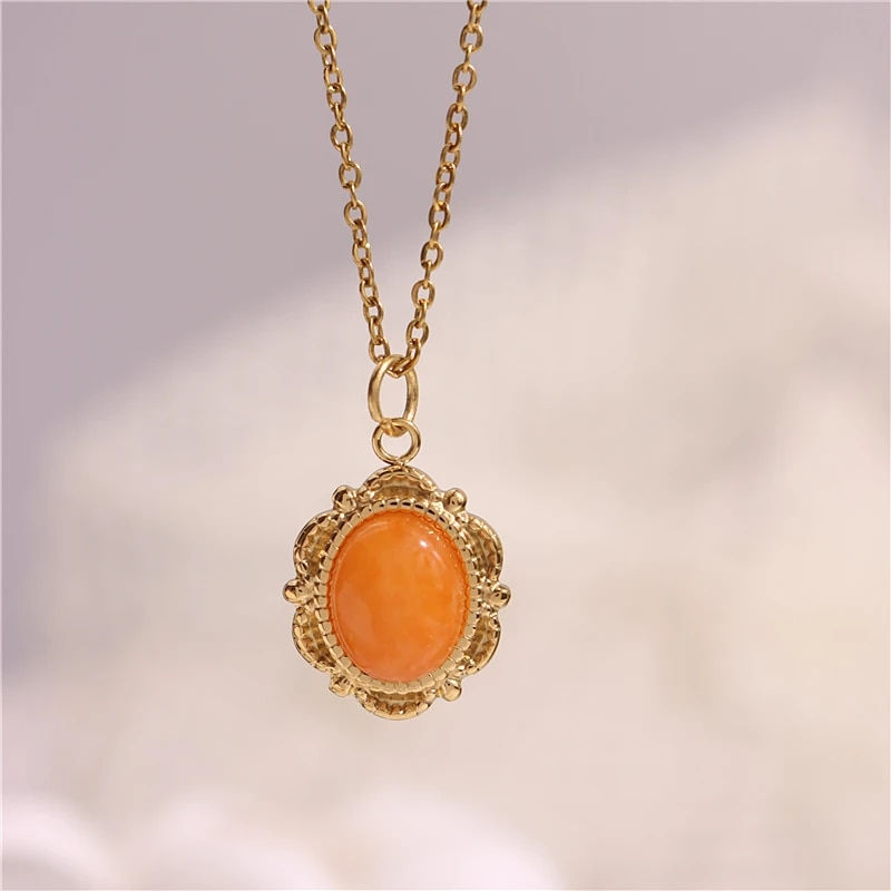 Thumbnail: HangZhi 2021 New Korean Vintage Water Drop Star Round Bear Oval Pendant Necklac