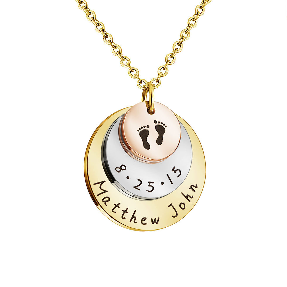 Thumbnail: Custom Baby Feet Drop Pendant Necklaces Stainless Steel Engraved Name/Birthdate