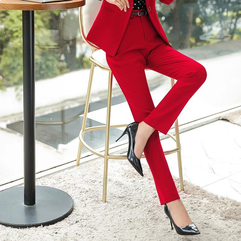Thumbnail: Elegant Red Formal OL Styles Pencil Pants for Women Business Work Wear Slim Hip