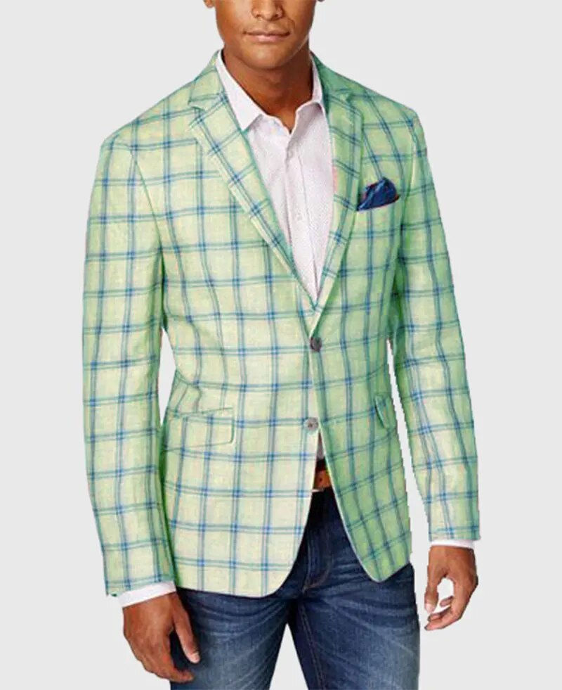 Thumbnail: Mens Blazer Simple Business Fashion Plaid Print Notch Lapel Two Button Blazer H