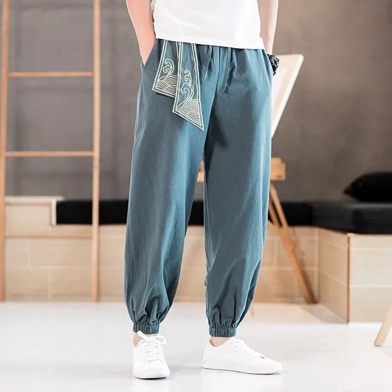 Thumbnail: Men Hippie Harem Pants Baggy Linen Boho Yoga Casual Drop Crotch Trouser Men's C