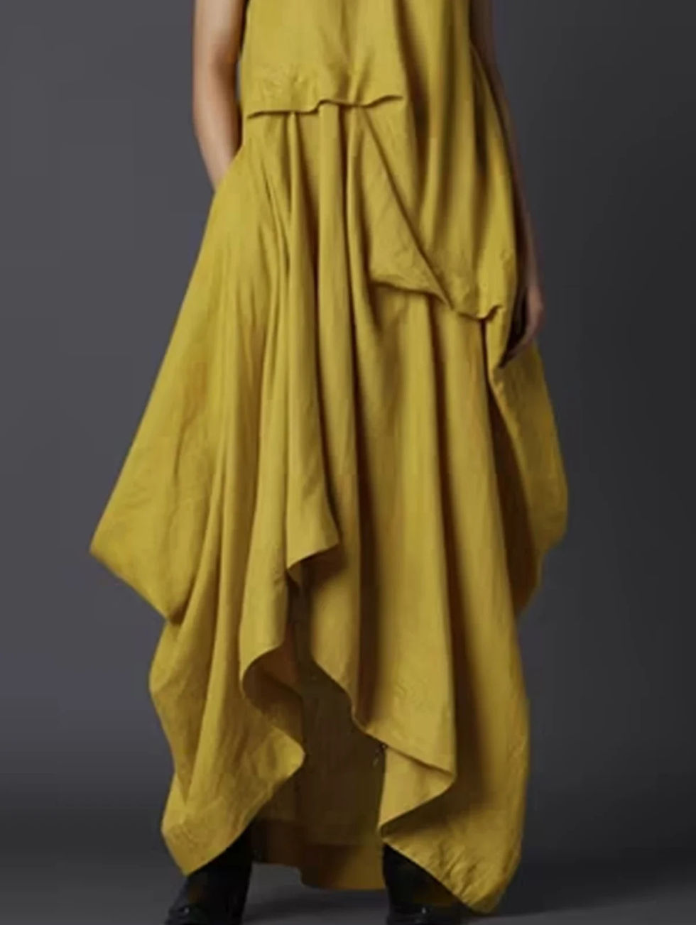 Thumbnail: Women's Tank Dress Pleated Pockets Vintage Asymmetric Hem Long Dress Solid Mini
