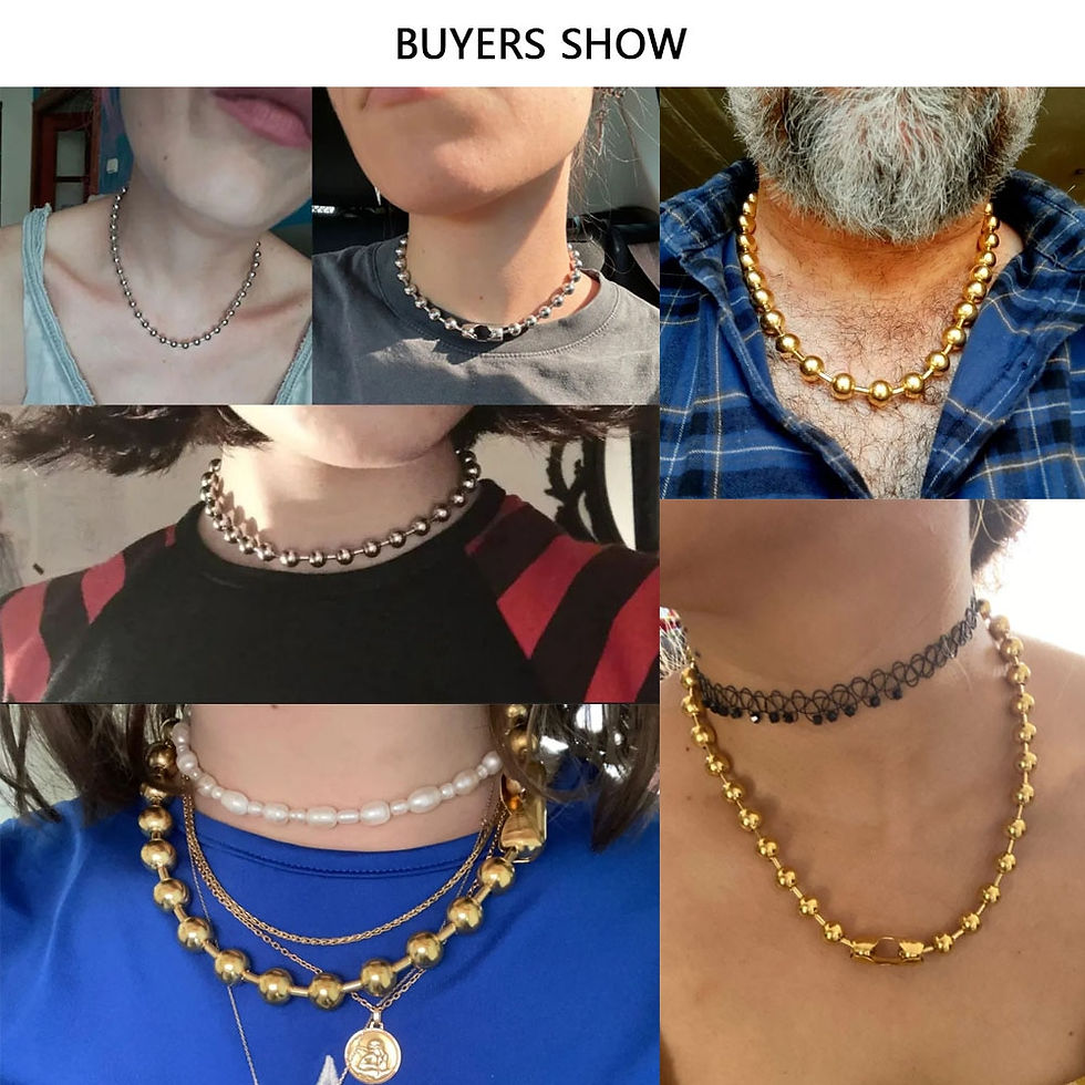 Thumbnail: 3/6/8mm Stainless Steel Ball Bead Necklaces For Women Men Gold/Silver Color Met
