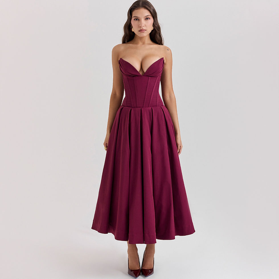 Thumbnail: Suninheart Summer Midi Elegant Strapless Dress Sexy White Weddding Guest Party 