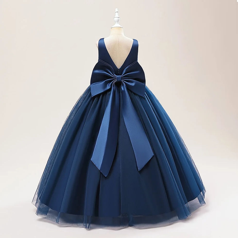 Thumbnail: Big Bow Girls Bridesmaids Dress Long White Wedding Party Prom Pageant Princess