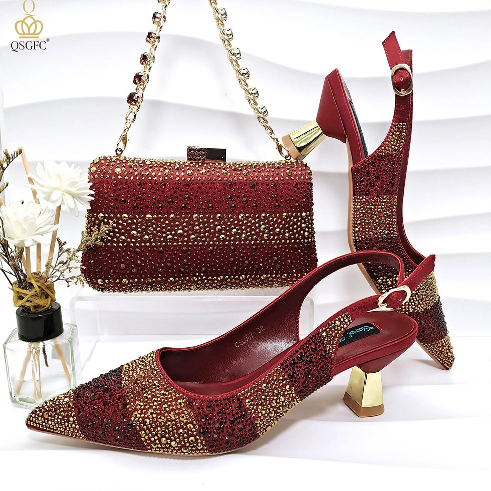 Miniatyrbilde: QSGFC Nigerian Women Heel Party Ladies Italian Design Green Shoes And Bag Set D