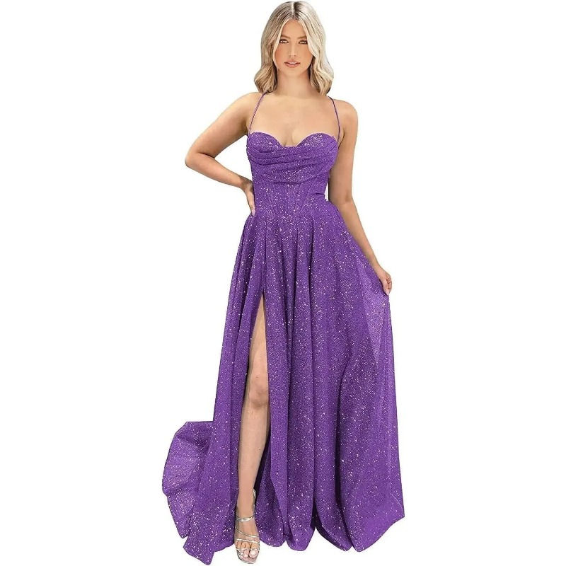 Thumbnail: Wakuta Shiny Spaghetti Straps Sequin Prom Dress for Women 2024 Sexy Sweetheart 