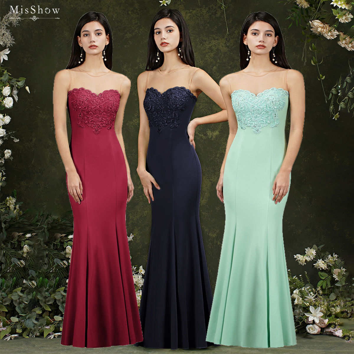 MisShow Bridesmaid Dresses Satin Summer Elegant Floor Length Mermaid For Women