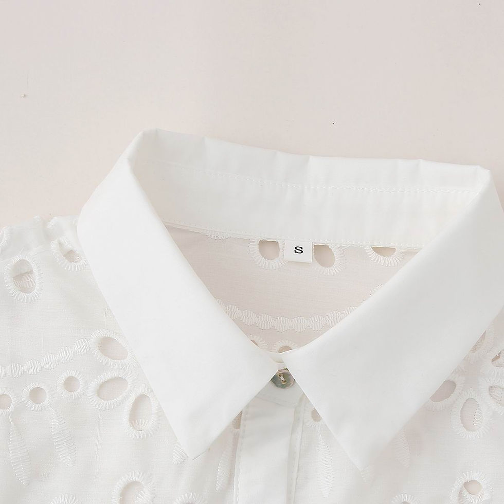 Thumbnail: White Long Shirt Dress See Through Hollow Out Eyelet Embroidery Holiday Wears W