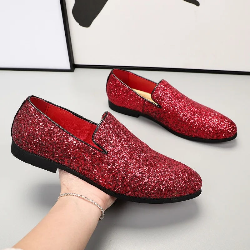 Küçük resim: Men Loafer Dress Shoes New Diamond Pointed Toe Shoes Gold Luxury Brand Men Pail