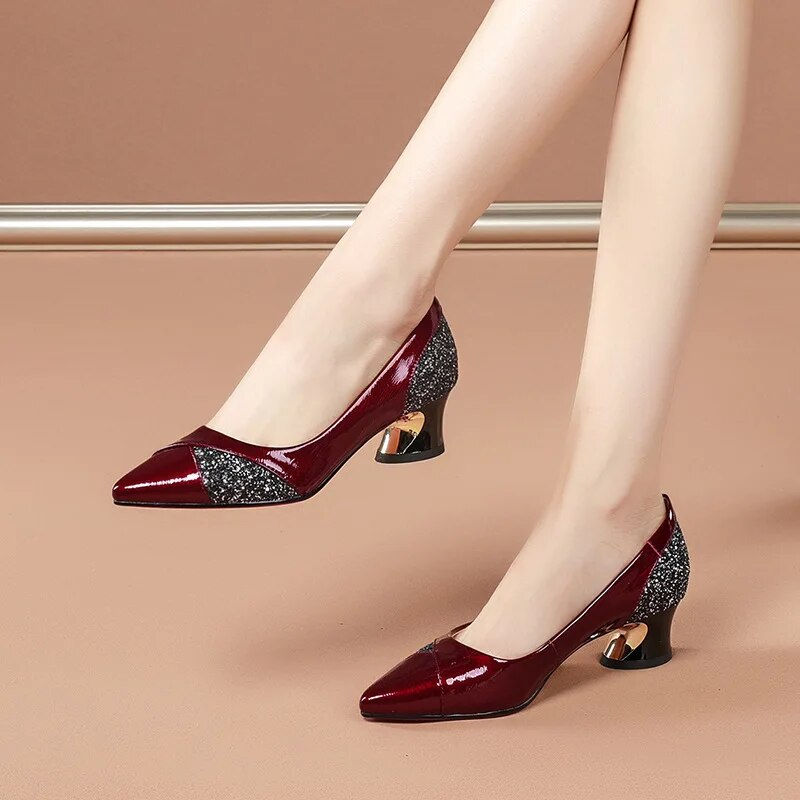 Thumbnail: Woman Pumps Elegant Medium Heel Women Shoes Fashion Elegant Shallow Pointed Toe