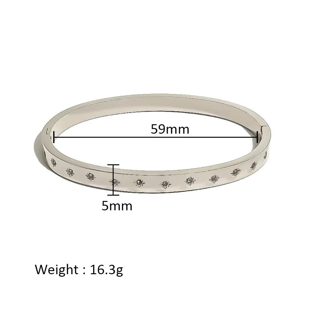 Waterproof Zirconia Cuff Bangles for Women Men 18k Gold Plated Stainless Steel