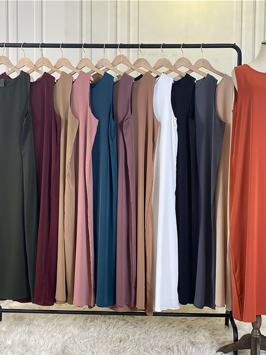 Thumbnail: Modest Abaya Femme Casual Vestido All-Match Sleeveless Inner Dress Muslim For W