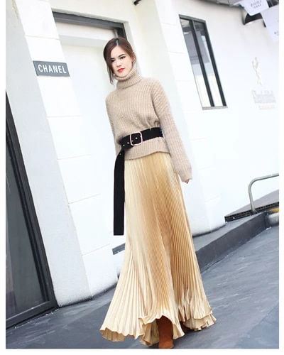 Miniatiūra: 2023 Vintage Silver black skirt  metal solid flared  Maxi Skirt Beach Long Plea
