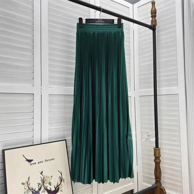 Thumbnail: 2023 97cm Basics Maxi Pleated Skirt for Women New Korean Casual All-match Solid