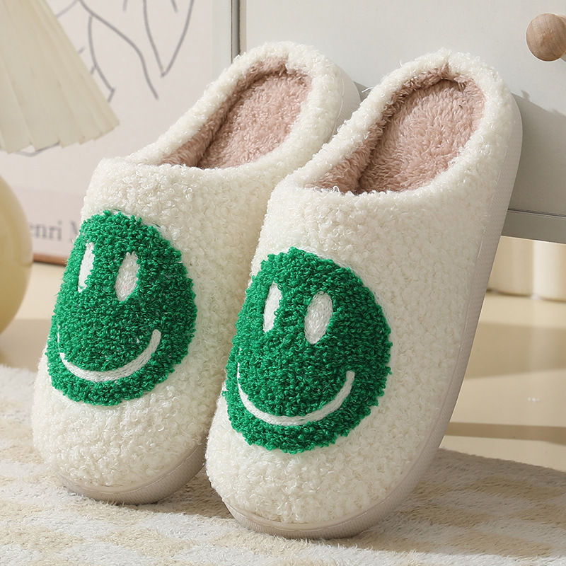 Thumbnail: Smiling face autumn/winter furry couple cotton slippers women's bags cute thick