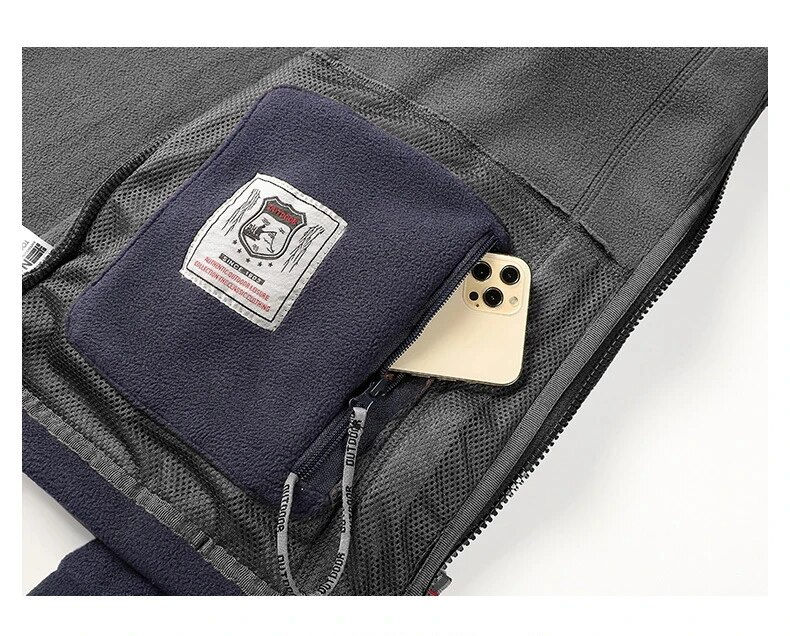 Thumbnail: New Men Fleece Jacket Pockets Thicken Polar Jackets Cold-Proof Overcoat Plus Si