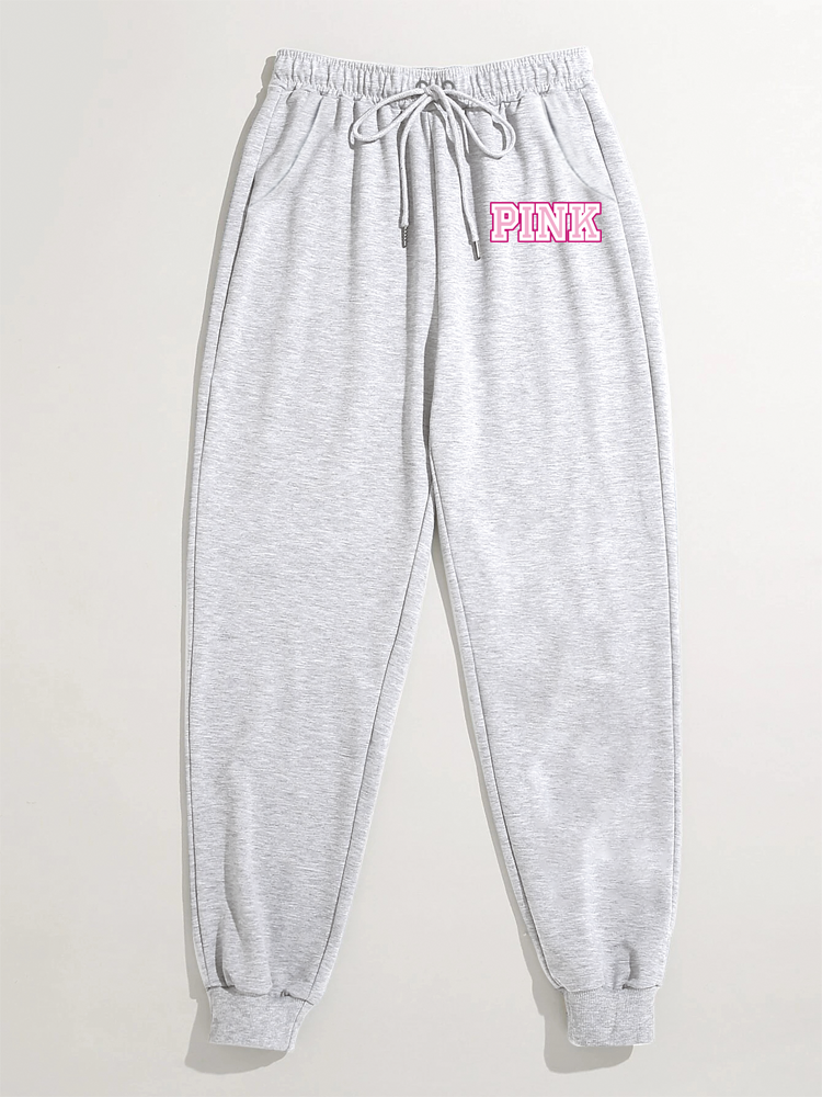 サムネイル： pink monogrammed sweatpants, everyday casual pants, women's clothing