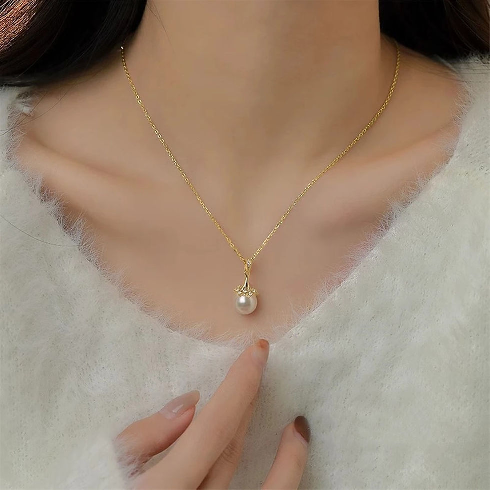 Thumbnail: 18K Gold Necklace Pendant Round Natural Freshwater Pearl AU750  Yellow Gold Pen