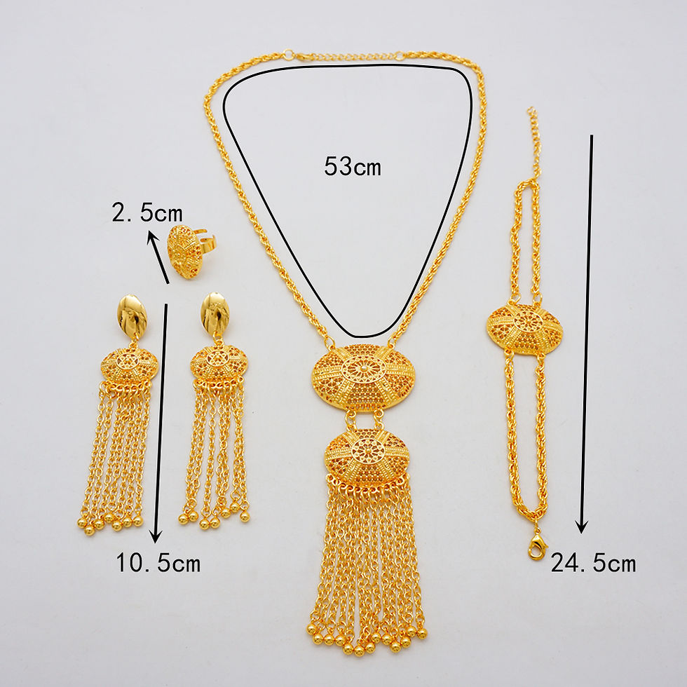 Thumbnail: Dubai 24K Gold Plated Tassel Long Necklace Set African Women's Banquet Jewelry