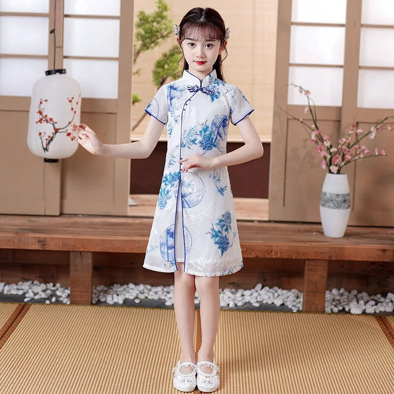Thumbnail: Cute Girls Chinese Cheongsam Hanfu New Year Clothing Kids Tangsuit Children Par