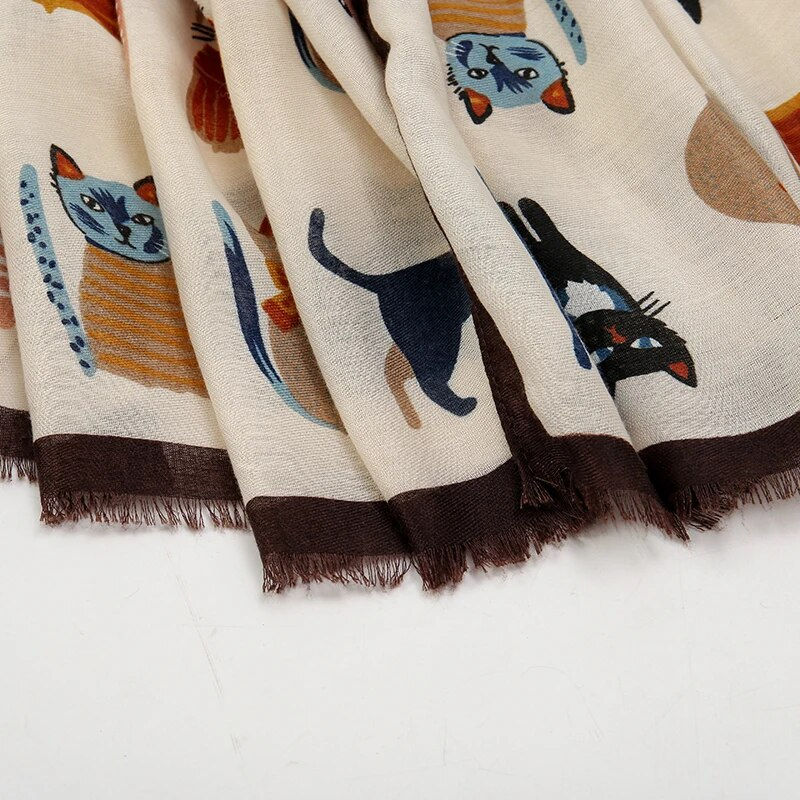 Thumbnail: Fashion Printed Cat Fringed Shawls Women Cotton Viscose Muffler Travel Sun Prot